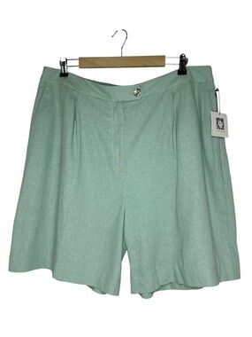 Anne Klein Mint Linen Blend Stretchy Waist High Rise  Resort Cruise Shorts 16